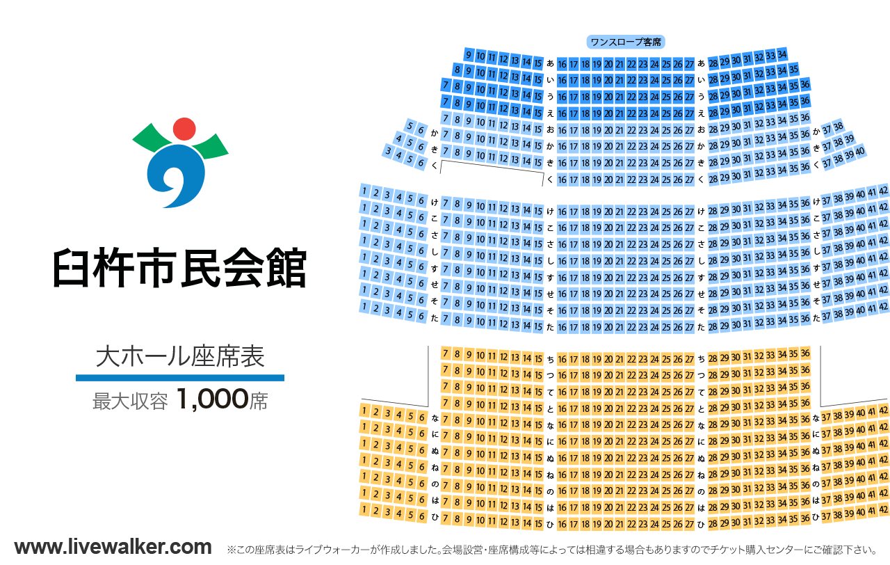 臼杵市民会館大ホールの座席表