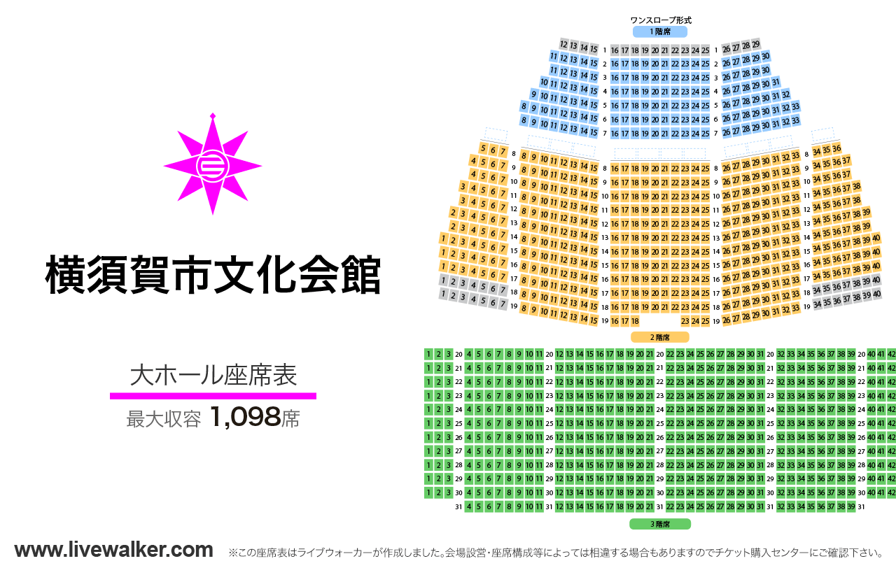 横須賀市文化会館大ホールの座席表