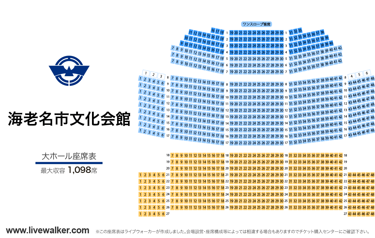 海老名市文化会館大ホールの座席表