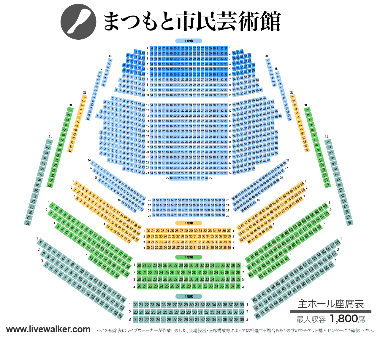 まつもと市民芸術館主ホールの座席表