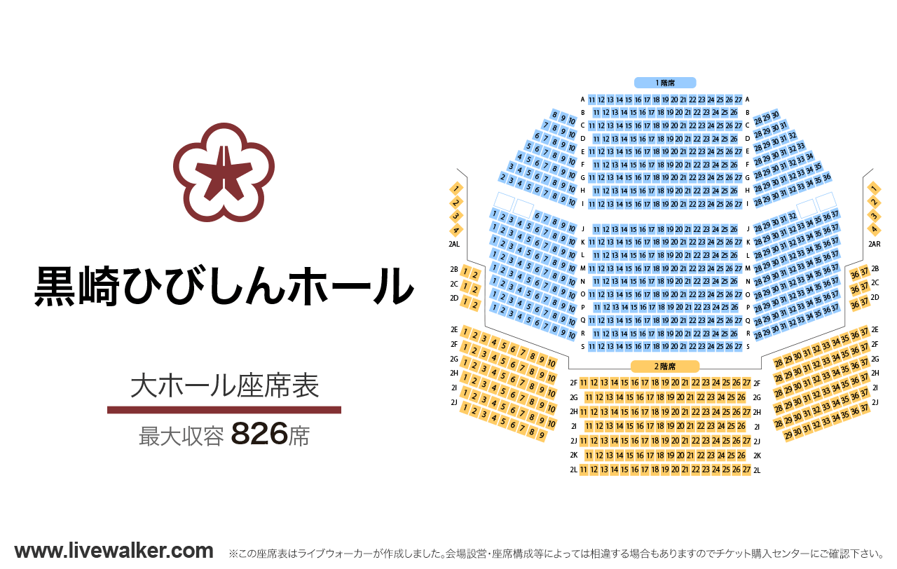 黒崎ひびしんホール大ホールの座席表