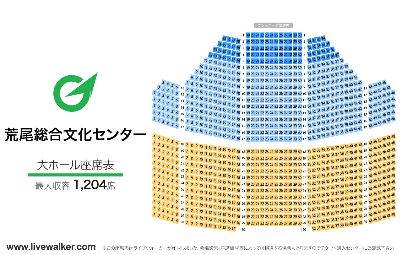 荒尾総合文化センター大ホールの座席表