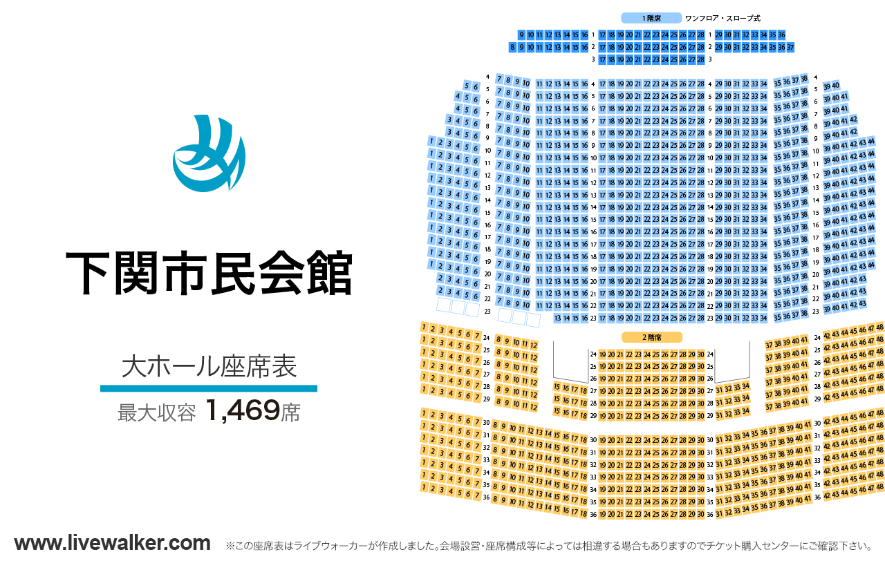 下関市民会館大ホールの座席表