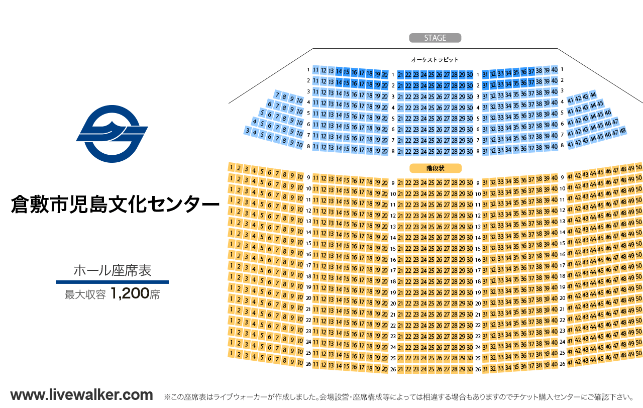 倉敷市児島文化センターホールの座席表