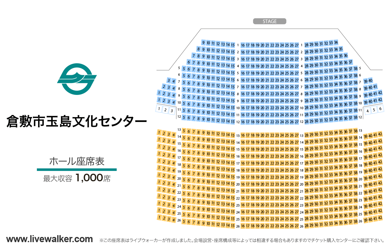 倉敷市玉島文化センターホールの座席表