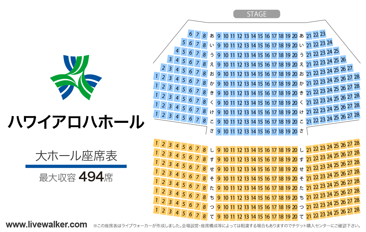 ハワイアロハホール大ホールの座席表