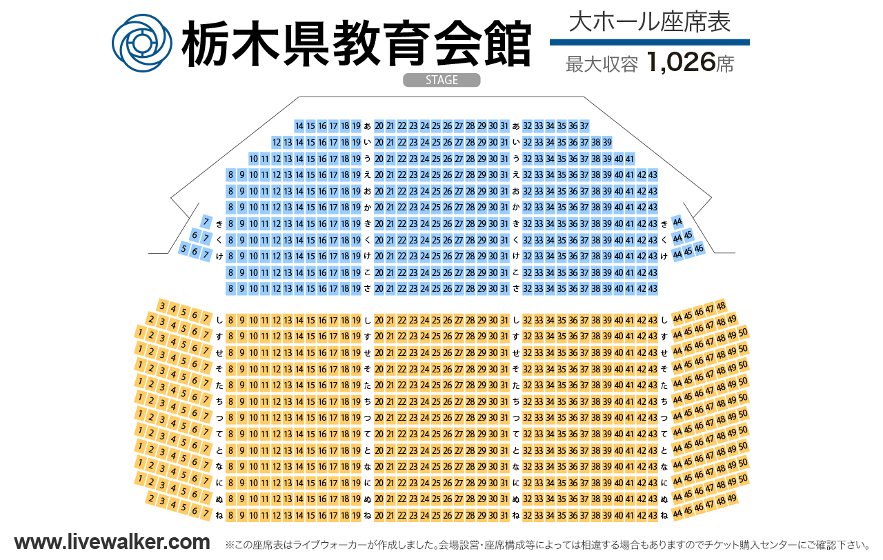 栃木県教育会館大ホールの座席表