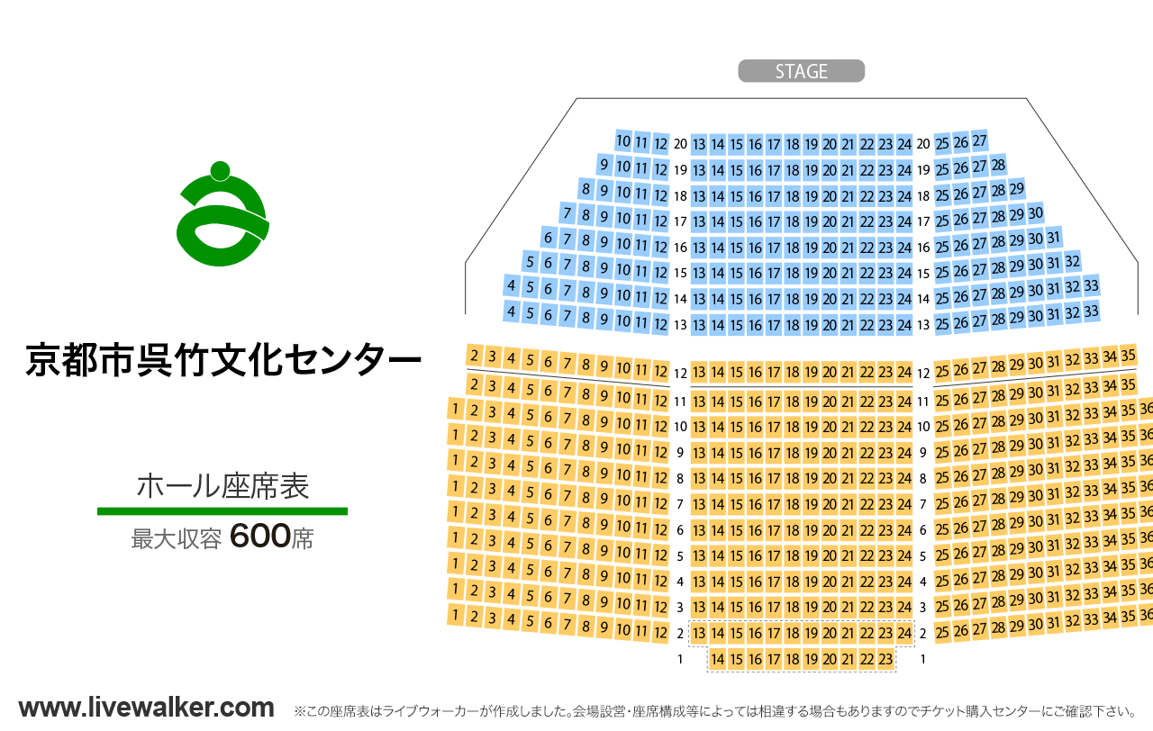 京都市呉竹文化センターホールの座席表
