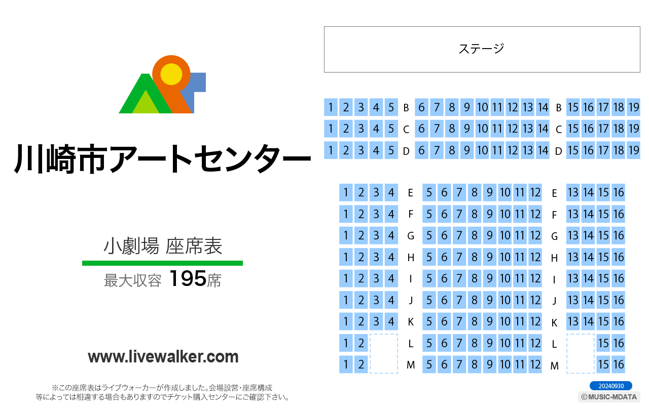 川崎市アートセンター 小劇場の座席表