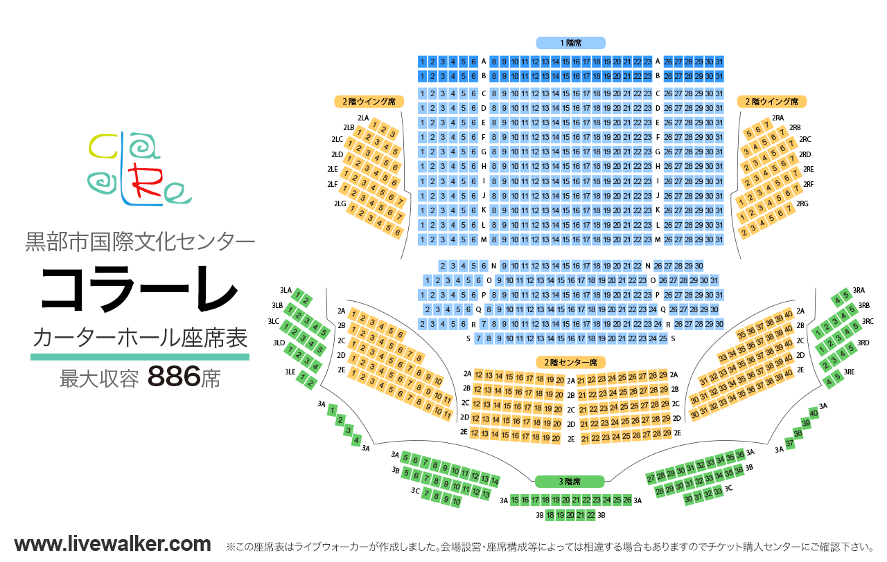 黒部市国際文化センター コラーレカーターホールの座席表