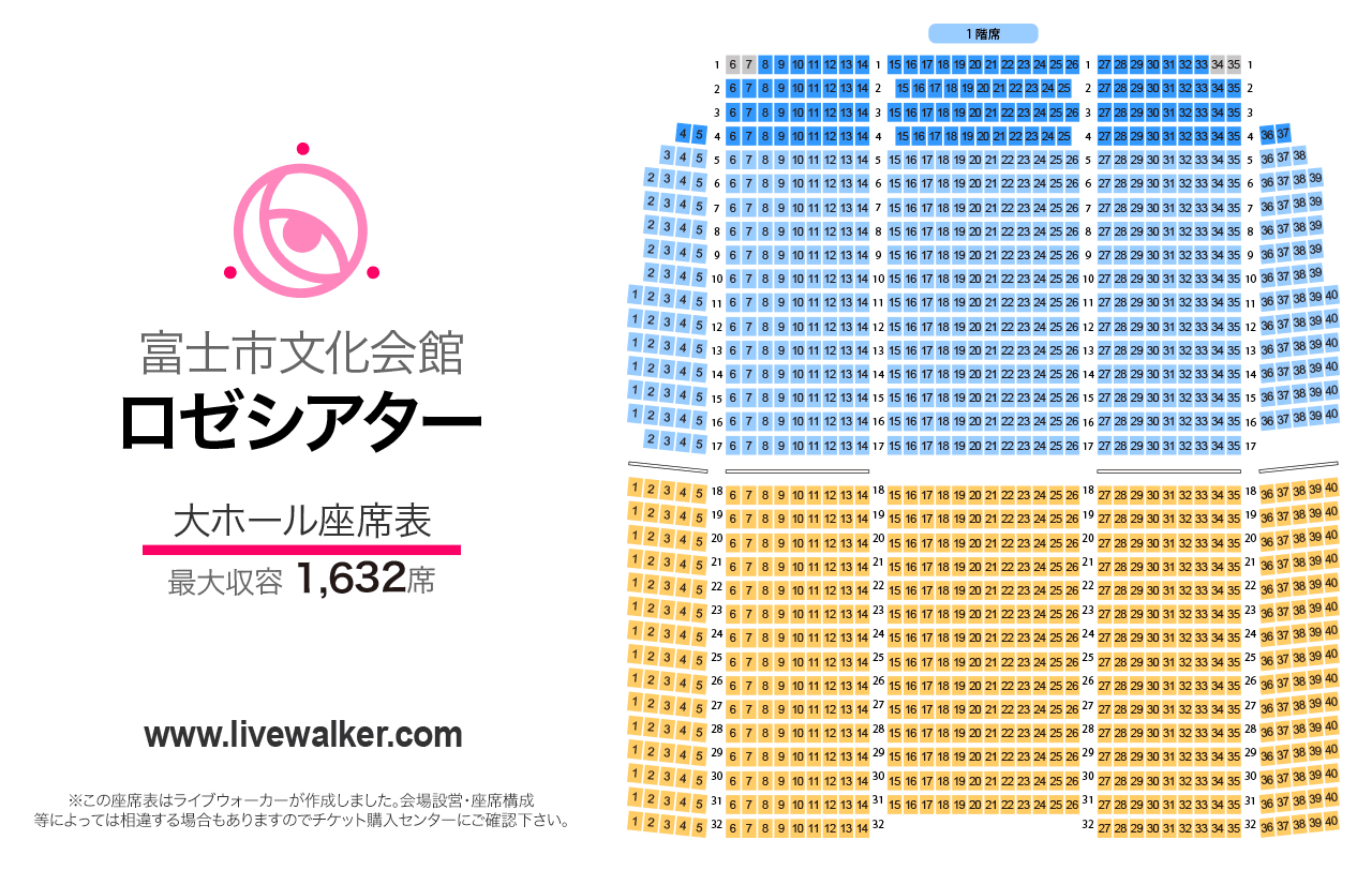 富士市文化会館ロゼシアター大ホールの座席表