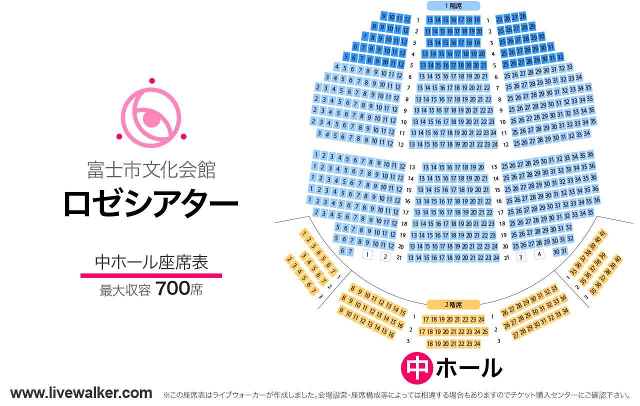 富士市文化会館ロゼシアター中ホールの座席表