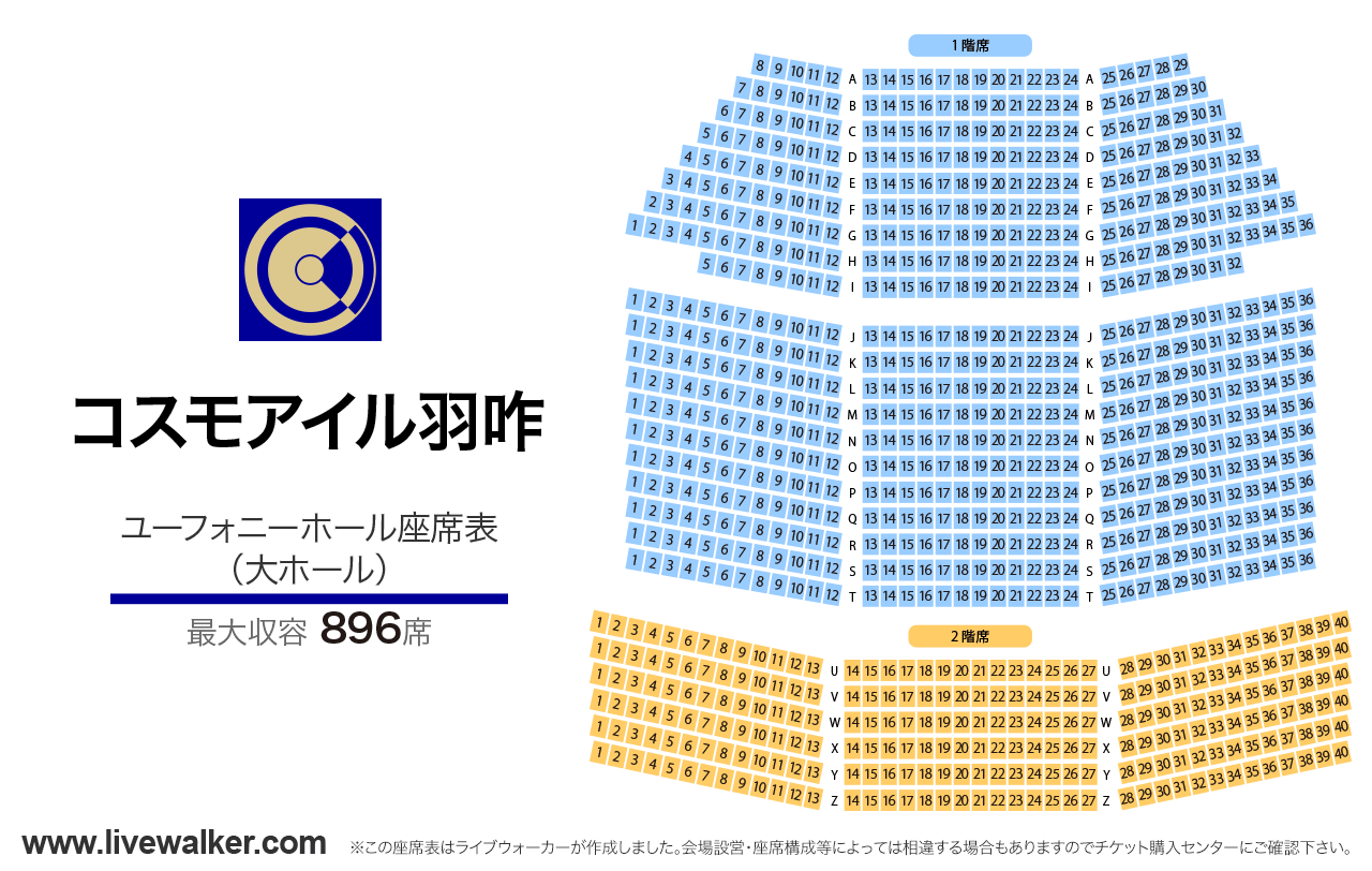 コスモアイル羽咋ユーフォニーホール（大ホール）の座席表