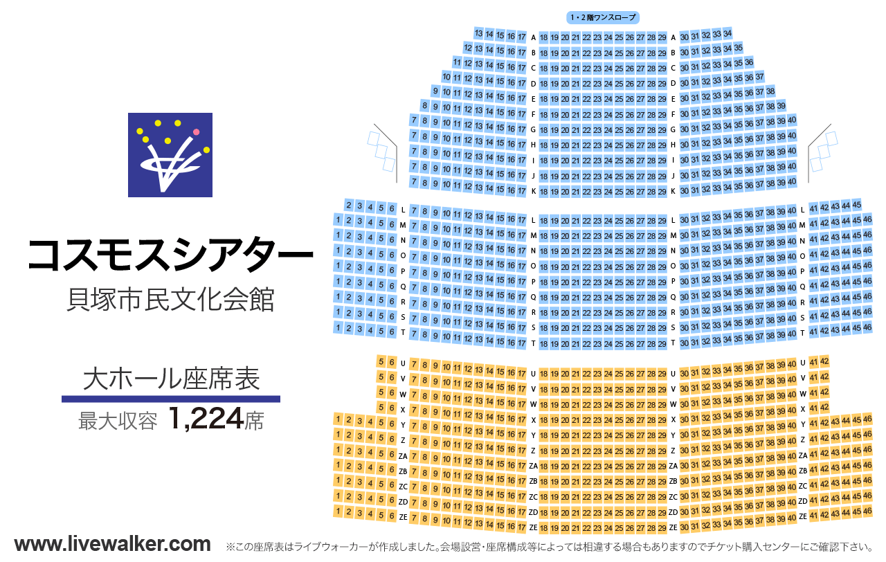 コスモスシアター大ホールの座席表