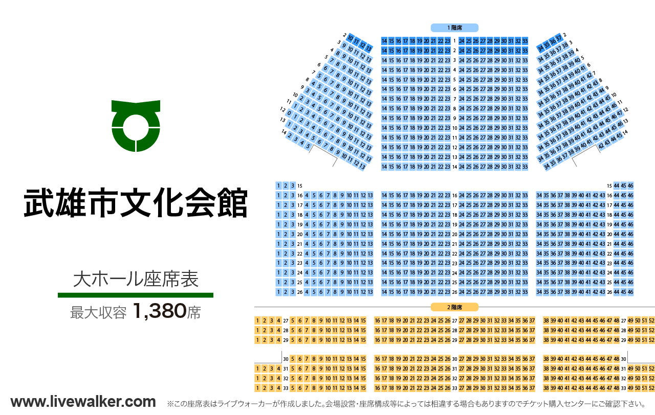 武雄市文化会館大ホールの座席表