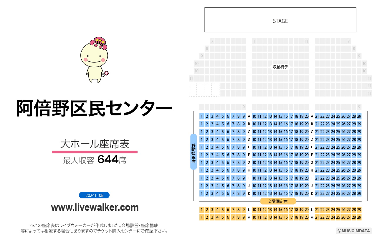 阿倍野区民センター大ホールの座席表