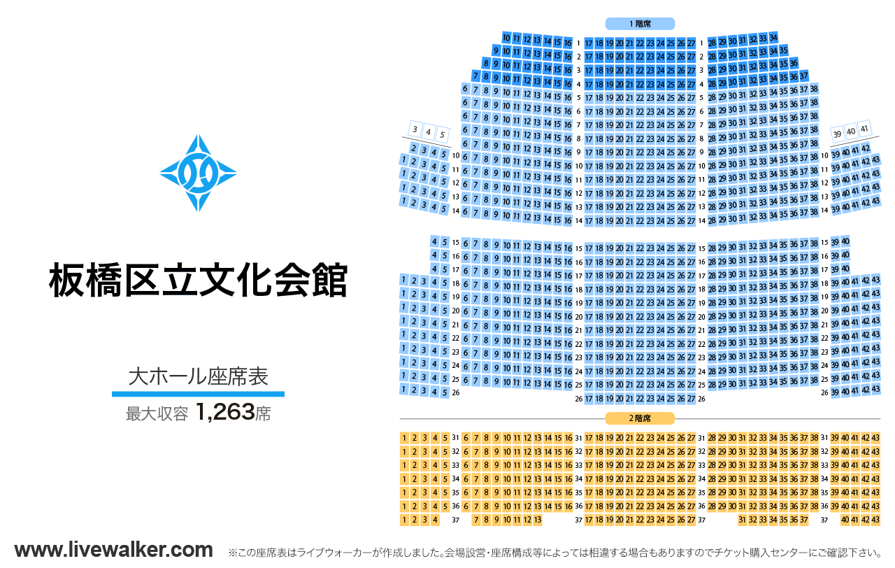 板橋区立文化会館大ホールの座席表