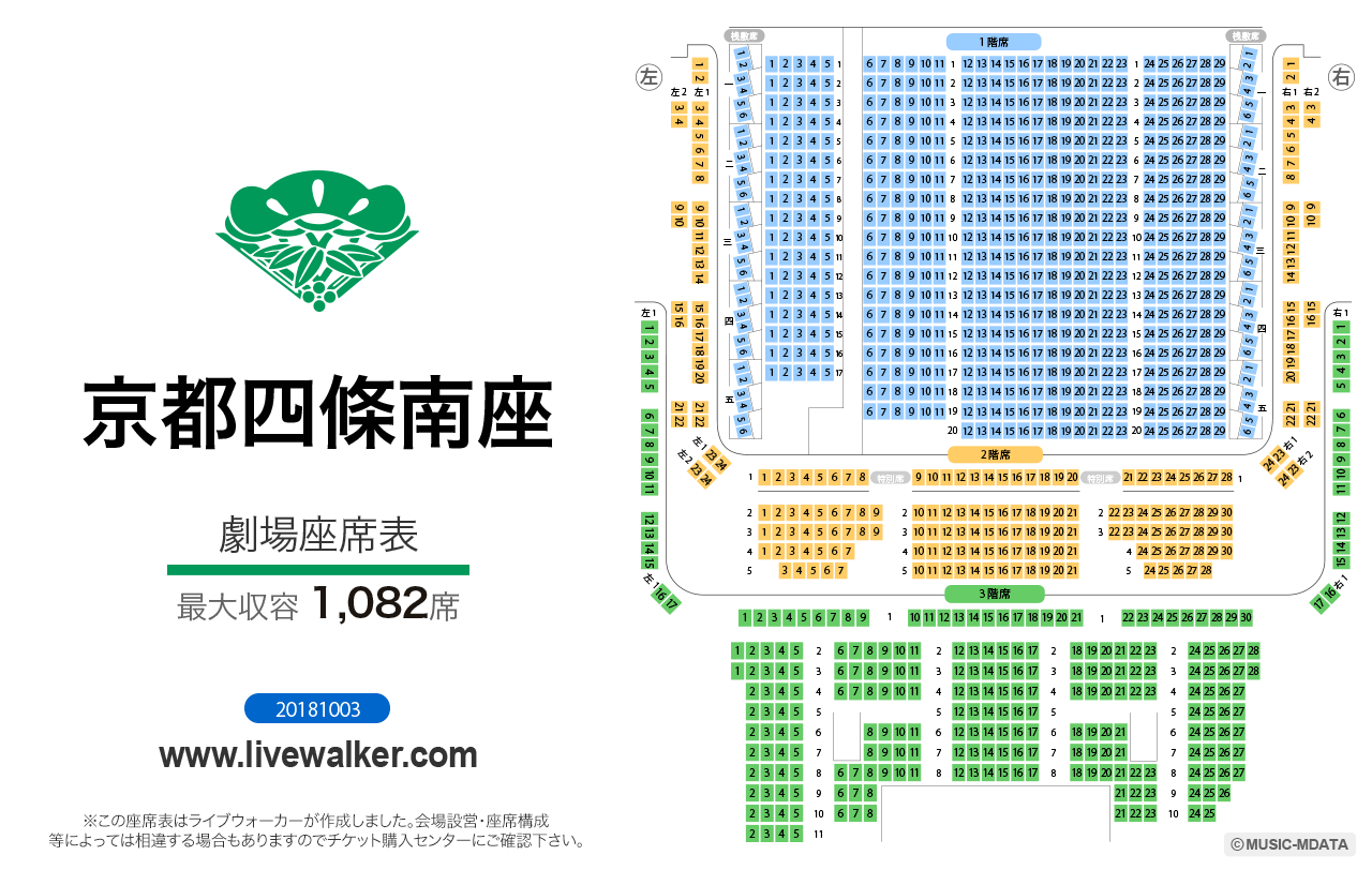 京都四條南座劇場の座席表