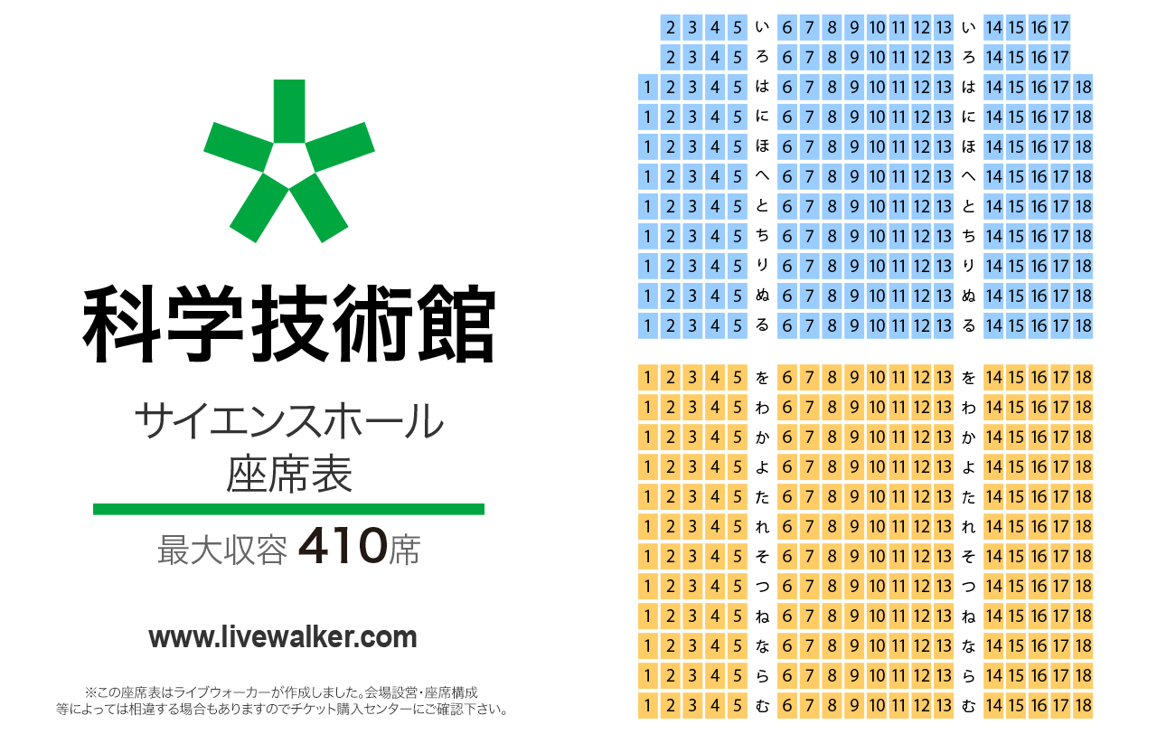 科学技術館サイエンスホールの座席表