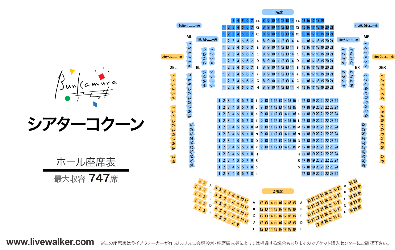 シアターコクーンホールの座席表