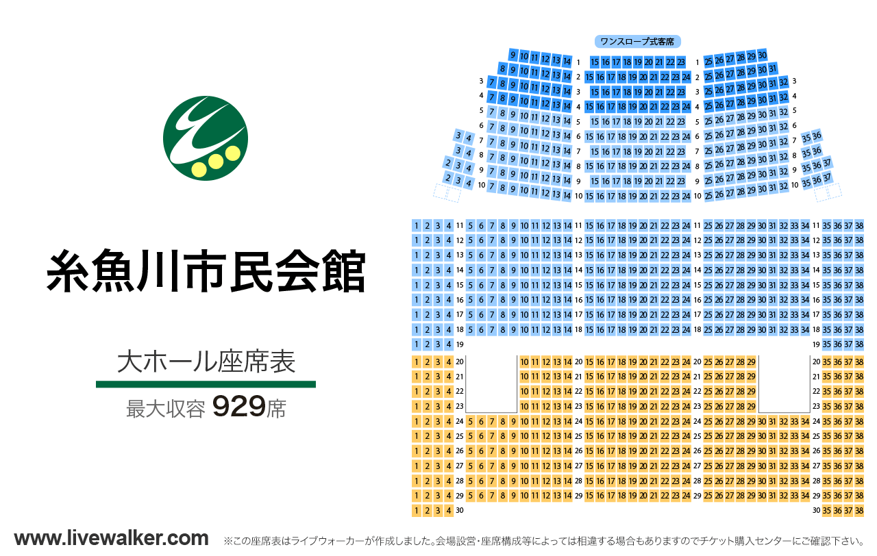 糸魚川市民会館大ホールの座席表