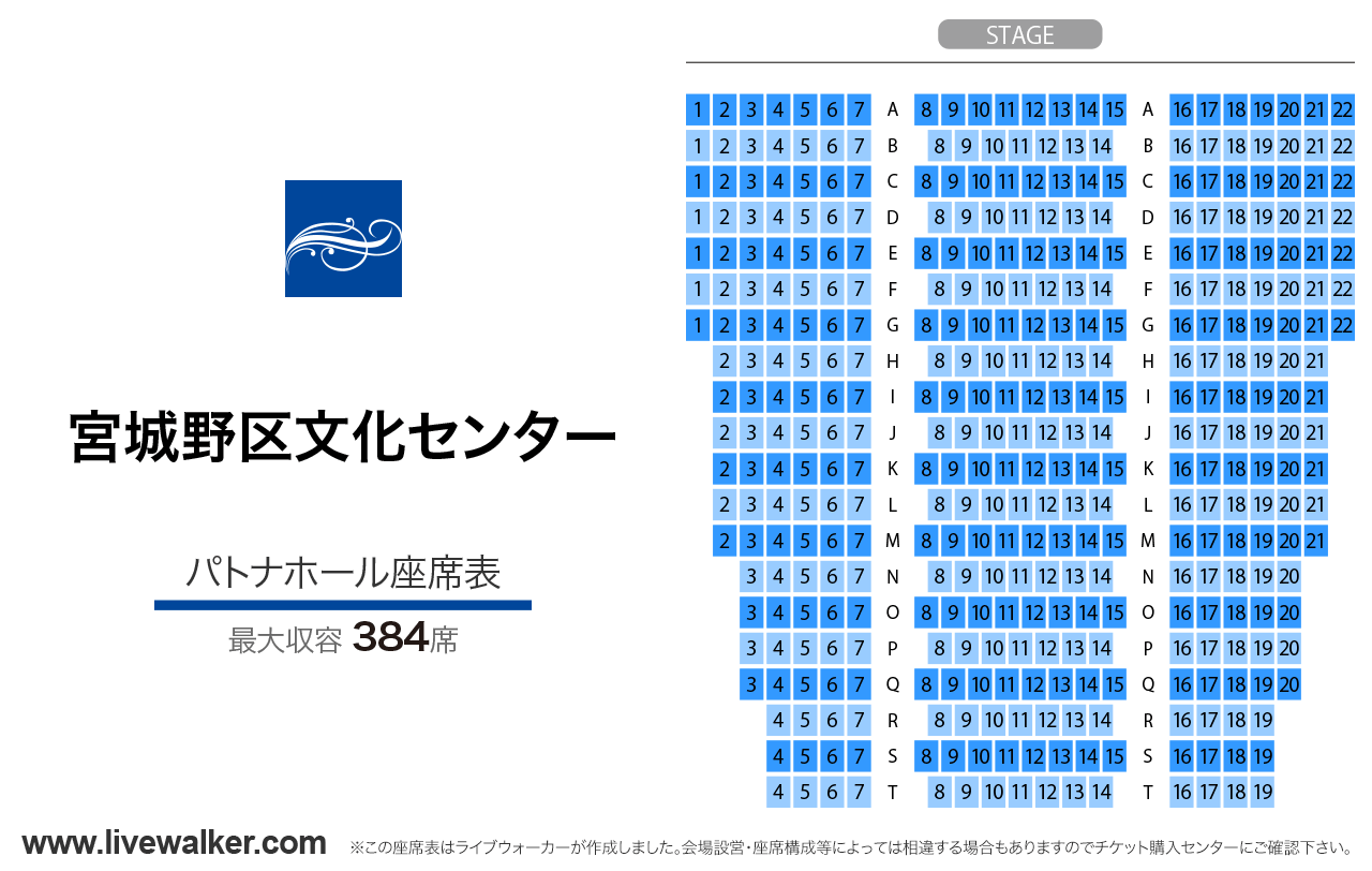 宮城野区文化センターパトナホールの座席表