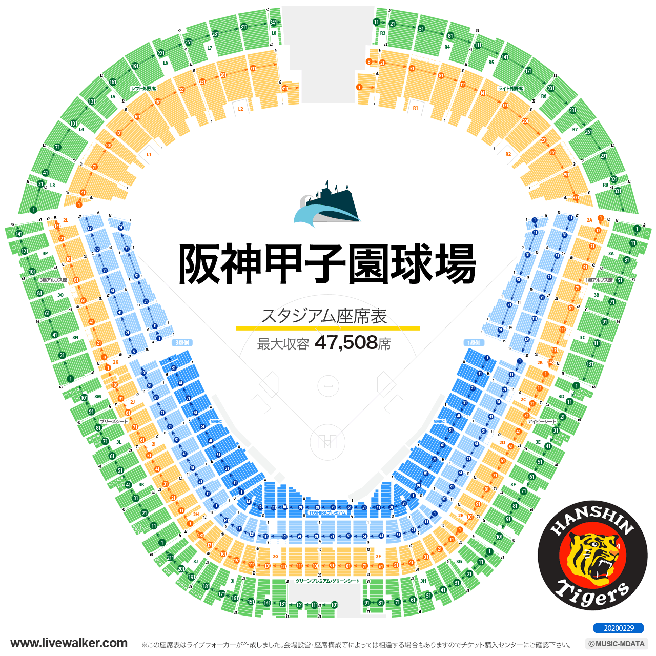 阪神甲子園球場スタジアムの座席表