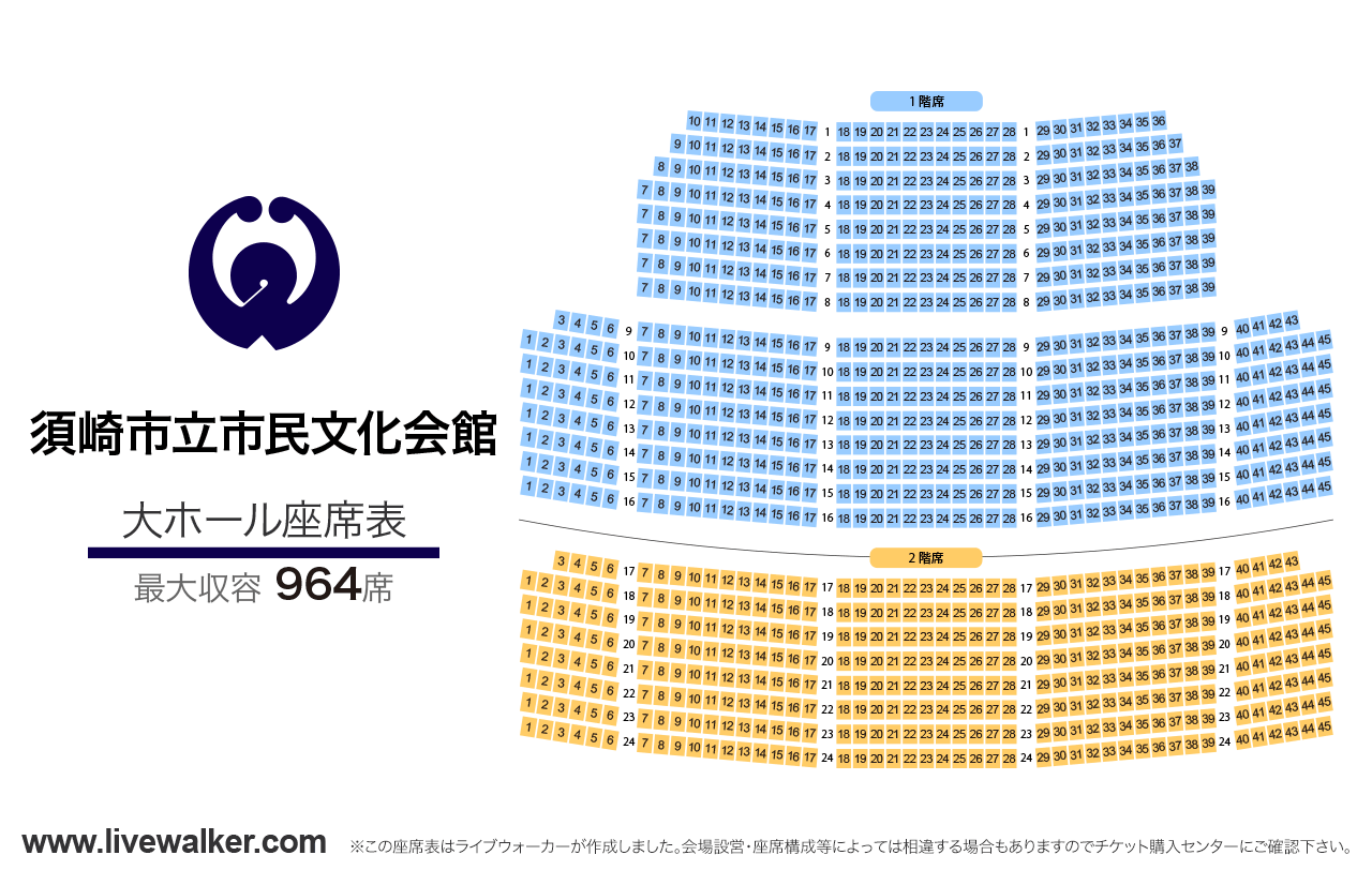 須崎市立市民文化会館大ホールの座席表