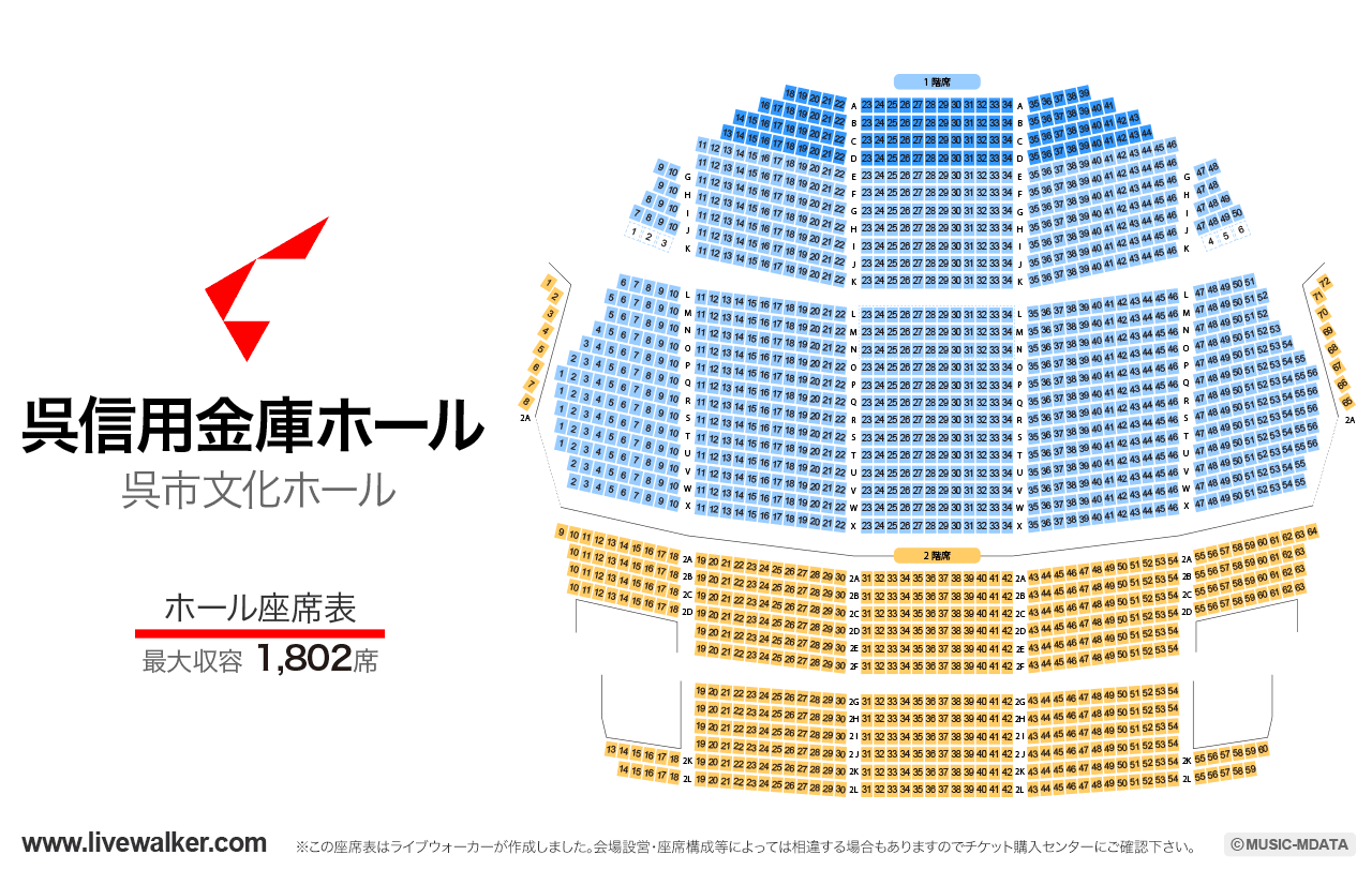 呉信用金庫ホール（呉市文化ホール）ホールの座席表