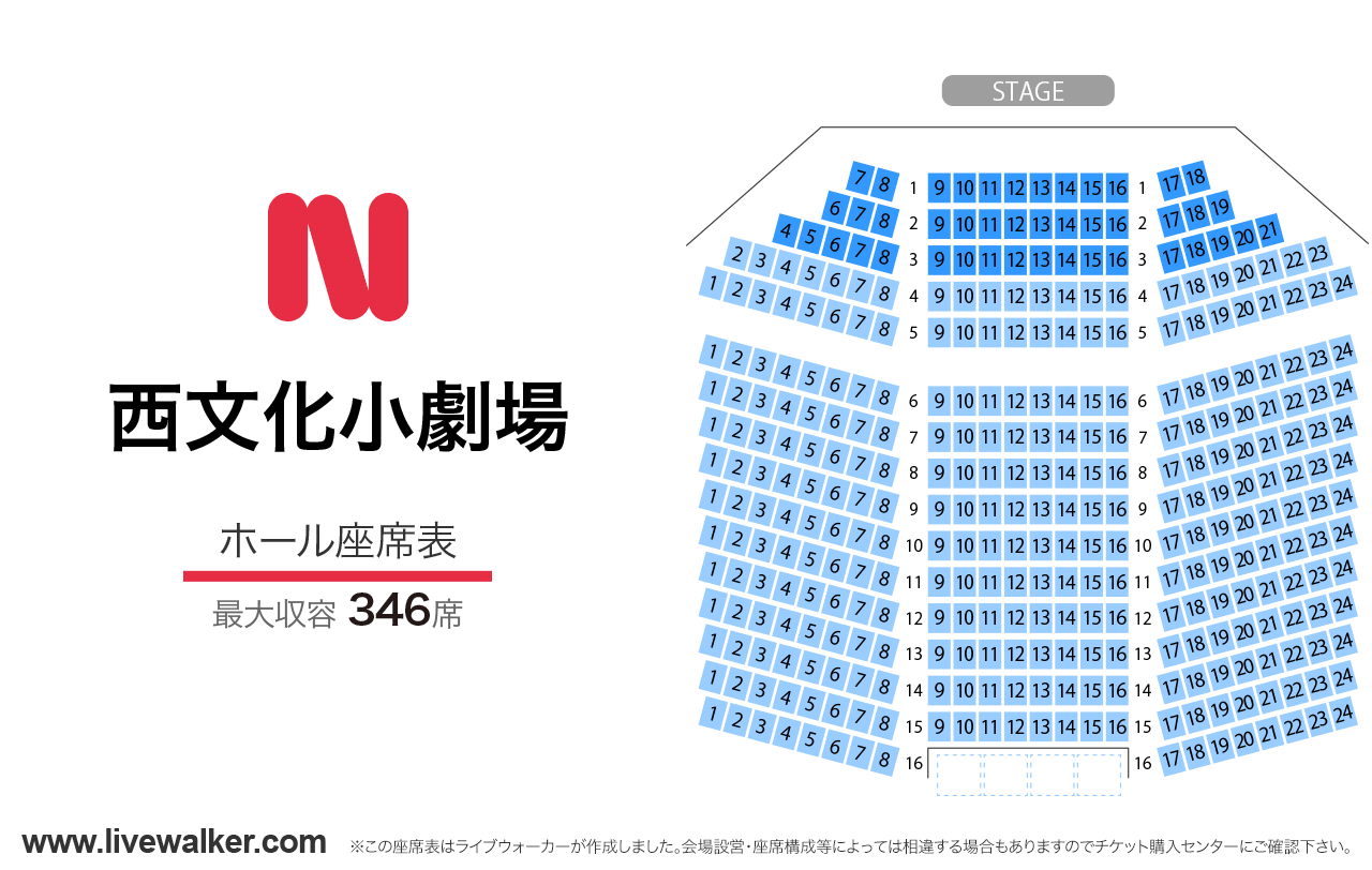 西文化小劇場ホールの座席表