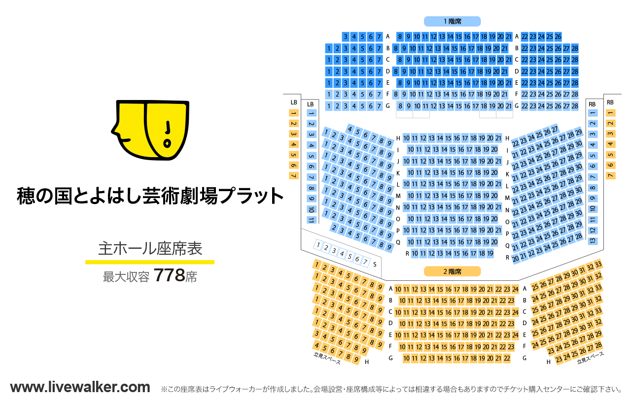 穂の国とよはし芸術劇場プラット主ホールの座席表