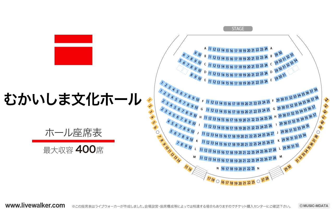 尾道市民センターむかいしま文化ホールの座席表