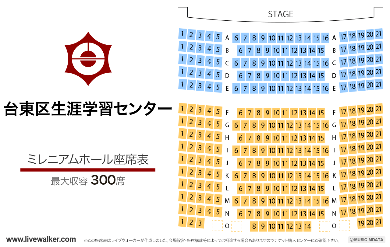 台東区生涯学習センター ミレニアムホールミレニアムホールの座席表