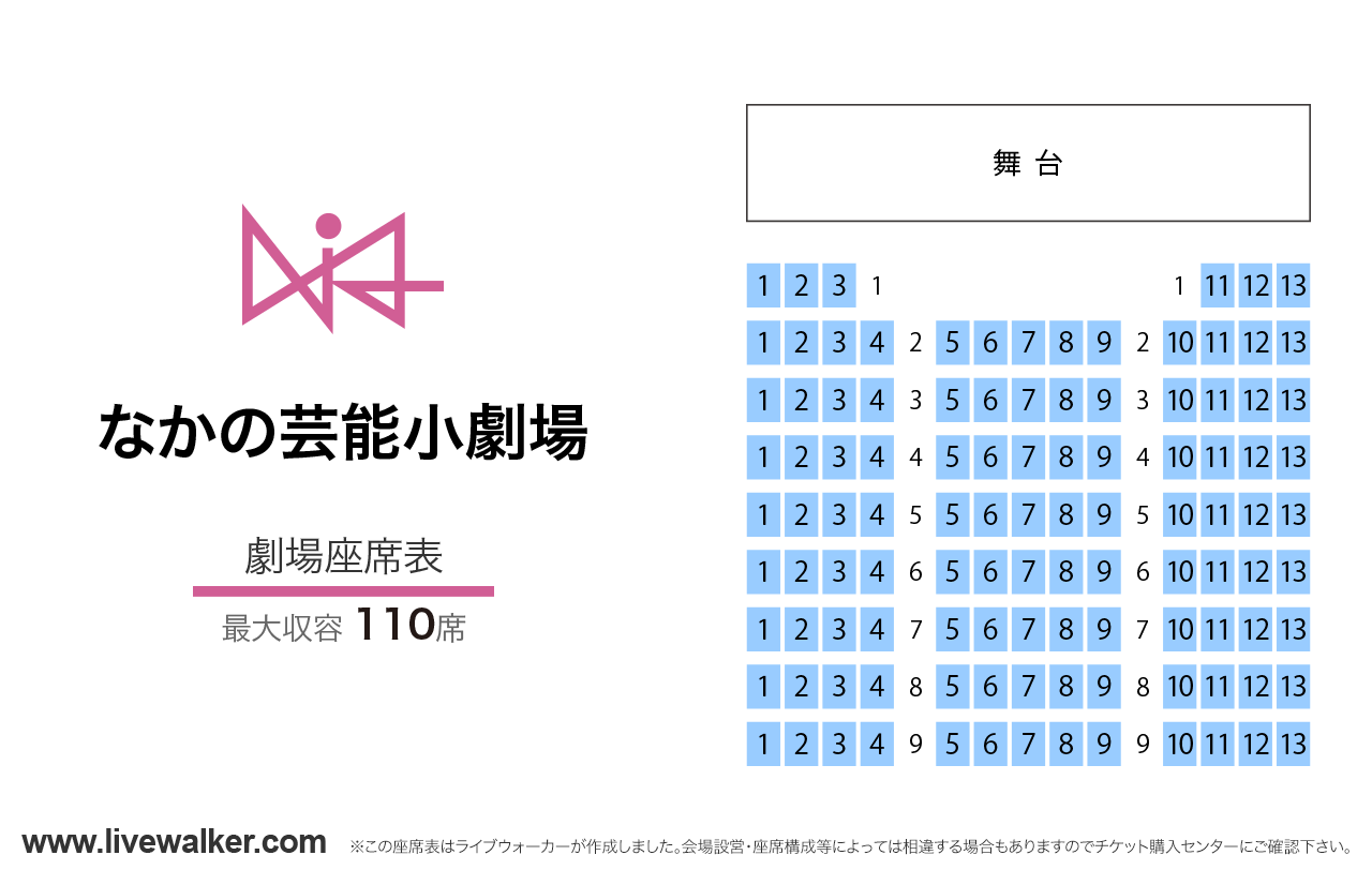 なかの芸能小劇場劇場の座席表