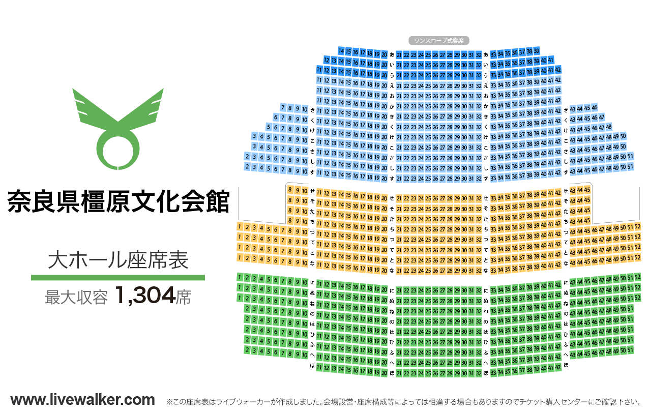 奈良県橿原文化会館大ホールの座席表