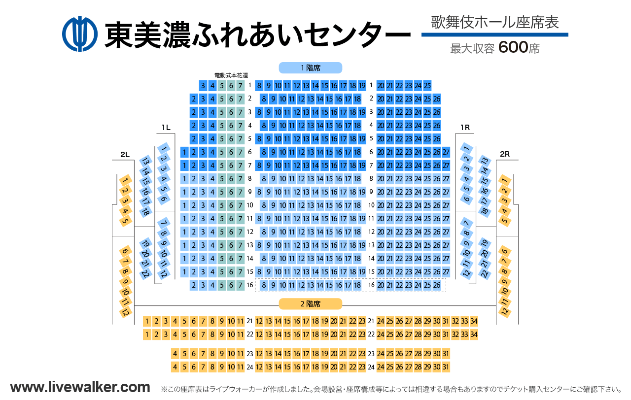 東美濃ふれあいセンター歌舞伎ホールの座席表