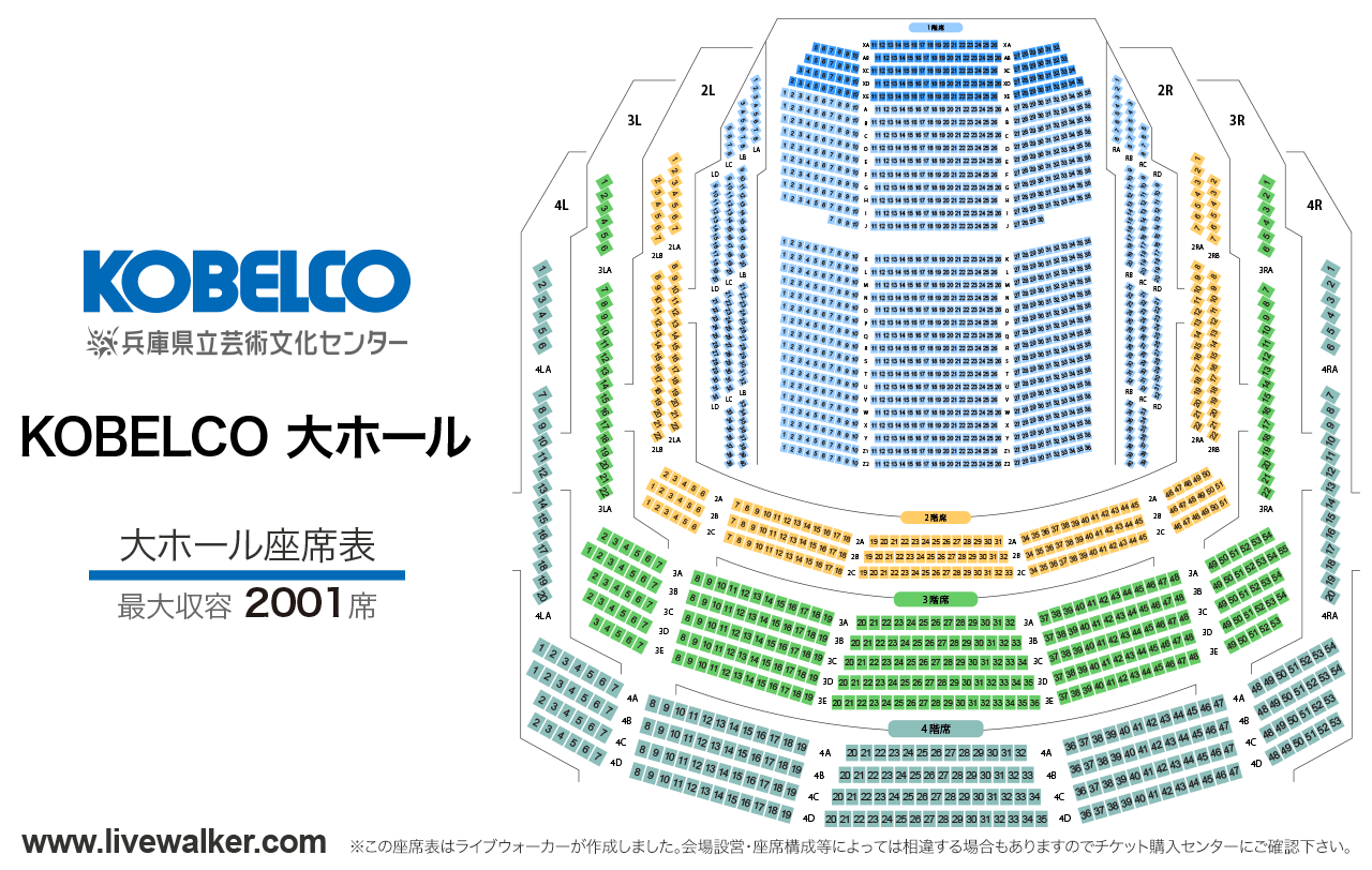 兵庫県立芸術文化センター KOBELCO大ホール大ホールの座席表