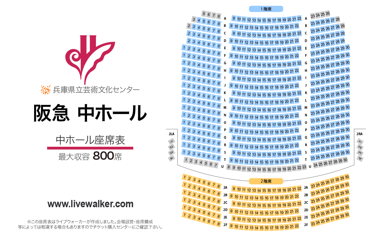 兵庫県立芸術文化センター 阪急中ホール中ホールの座席表