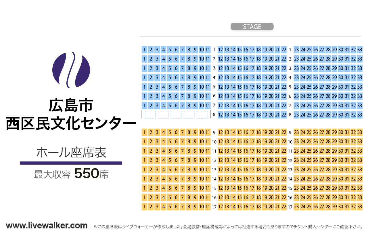 コジマホールディングス西区民文化センターホールの座席表