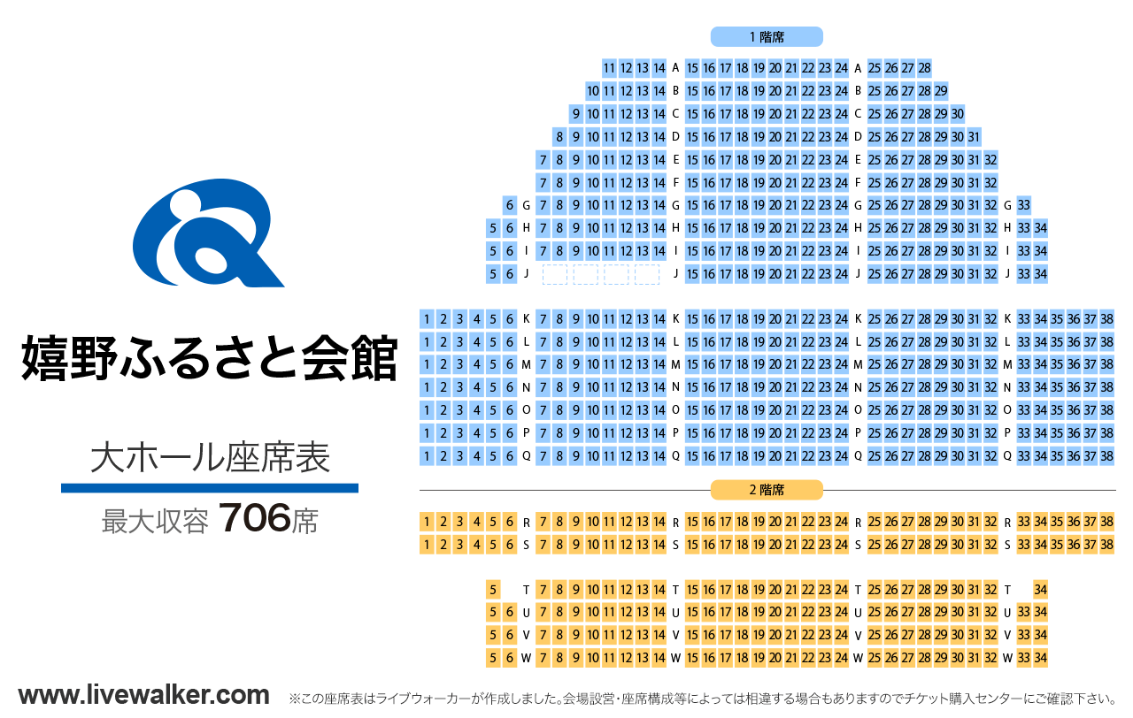 嬉野ふるさと会館大ホールの座席表