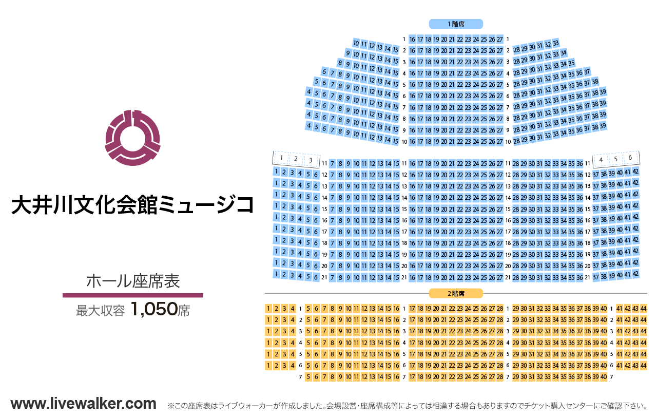 大井川文化会館ミュージコホールの座席表