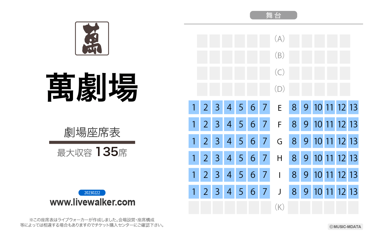 萬劇場劇場の座席表