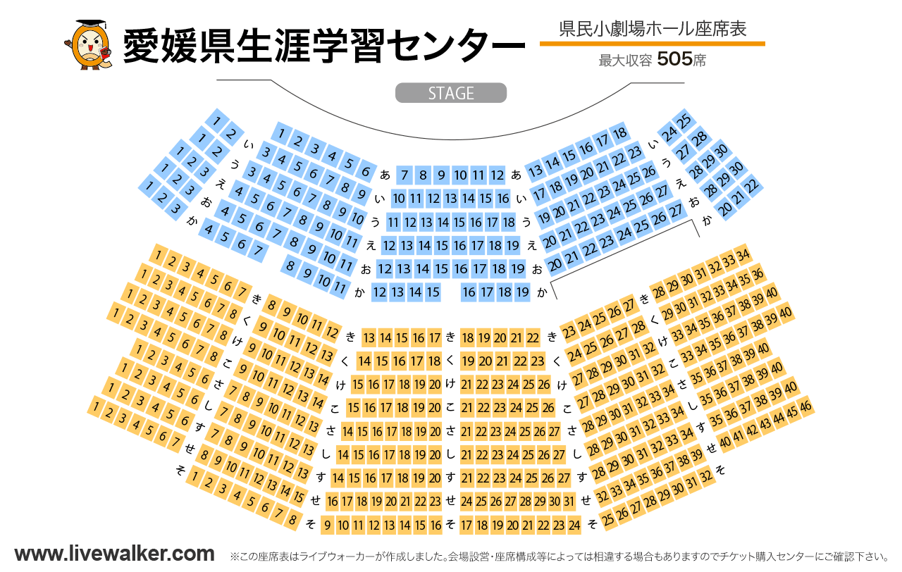 愛媛県生涯学習センター 県民小劇場ホール県民小劇場ホールの座席表