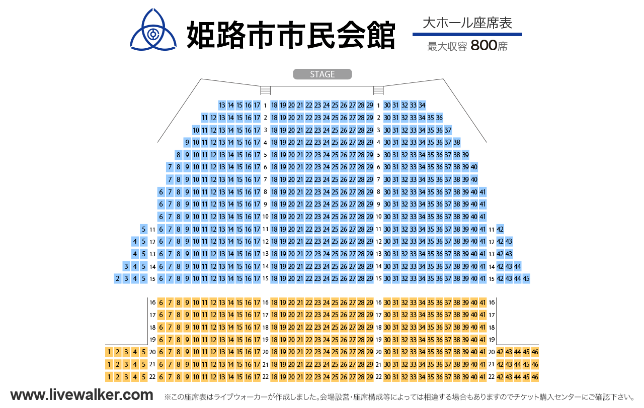 姫路市市民会館大ホールの座席表
