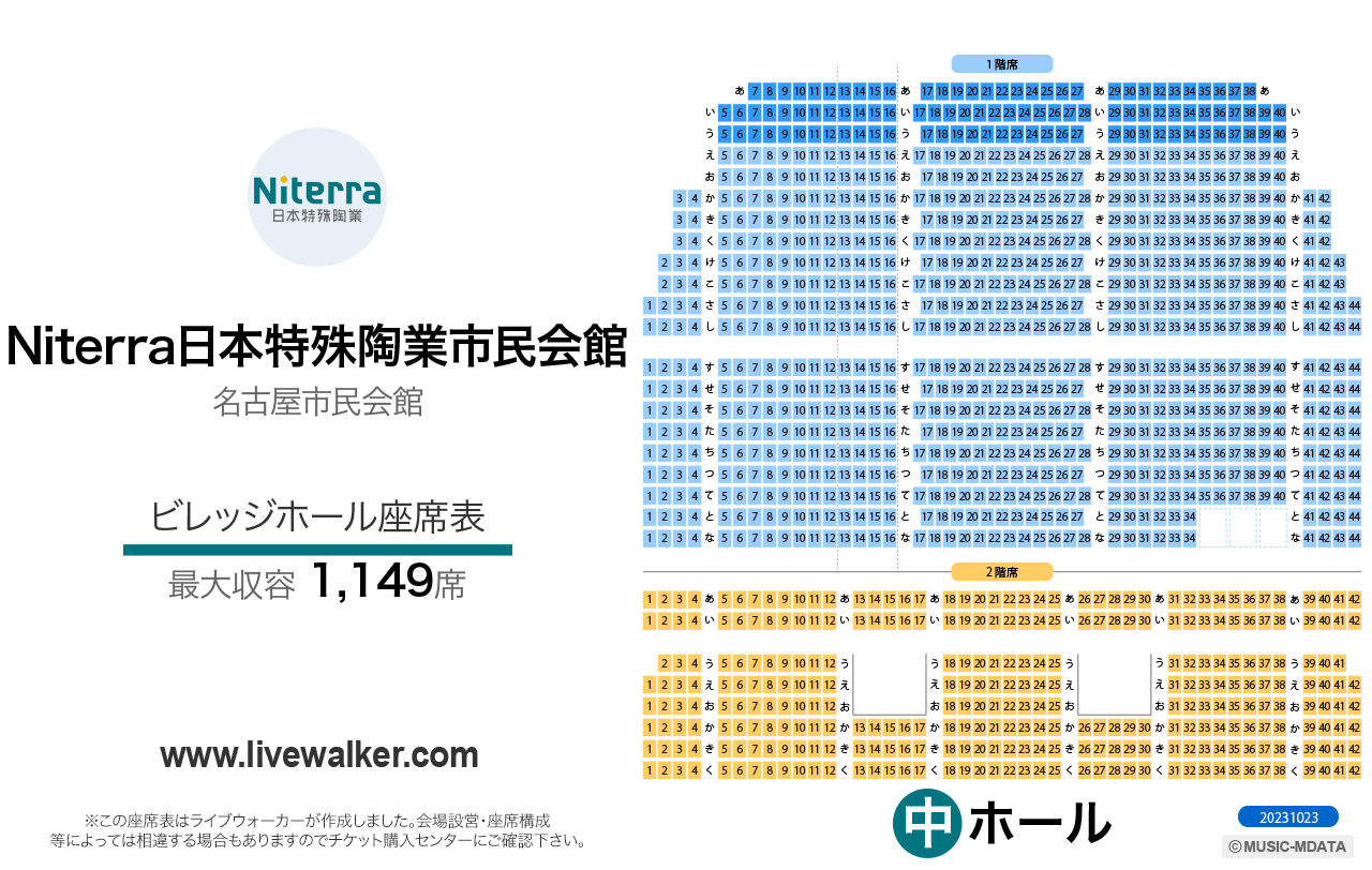 Niterra日本特殊陶業市民会館ビレッジホールの座席表