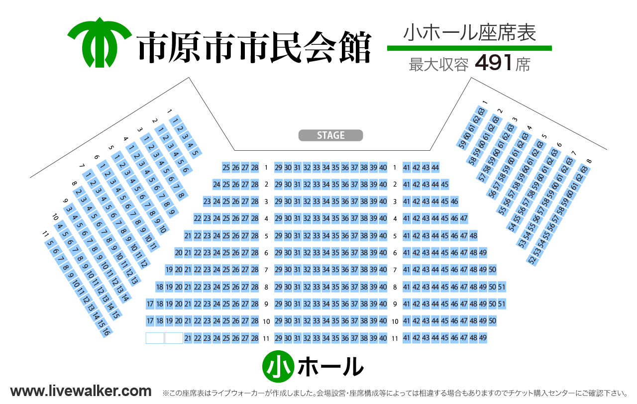 市原市市民会館小ホールの座席表