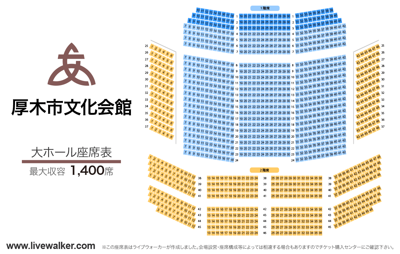 厚木市文化会館大ホールの座席表