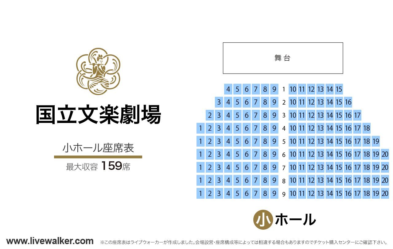 国立文楽劇場小ホールの座席表