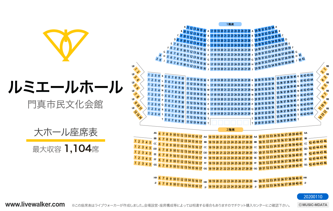 ルミエールホール（門真市民文化会館）大ホールの座席表