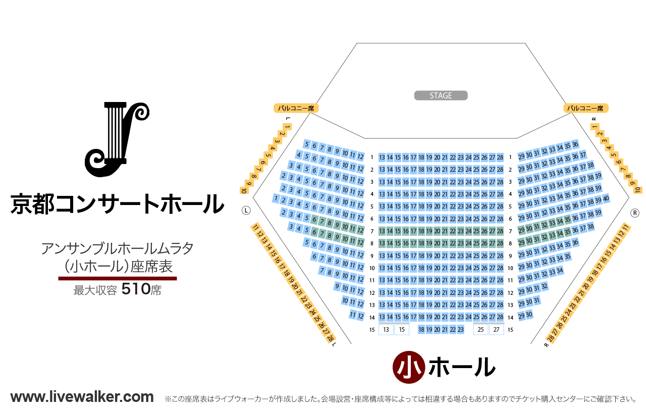 京都コンサートホールアンサンブルホールムラタ（小ホール）の座席表